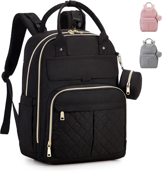MOONBABY Diaper Bag Backpack, Baby Diaper Bags with Portable Changing Pad and Pacifier Case, Multifunctional Travel Diaper Backpacks, Unisex Baby Bags, Black