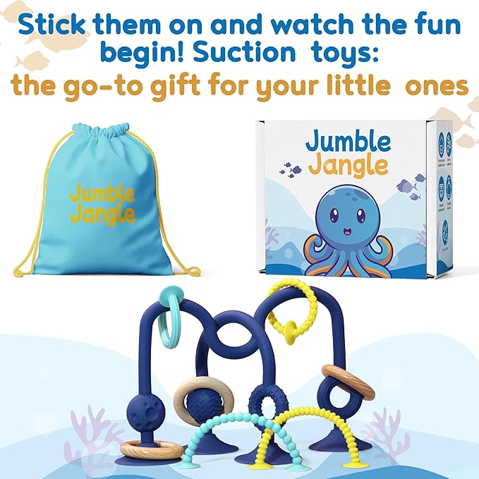 JoySprout Jumble Jangle Baby Teething Toys ??Suction Cup High Chair Toys for Babies 6-12 Months | BPA-Free Baby Suction Toy for Highchair Tray, Table, Sensory Play, Teething Relief Essentials