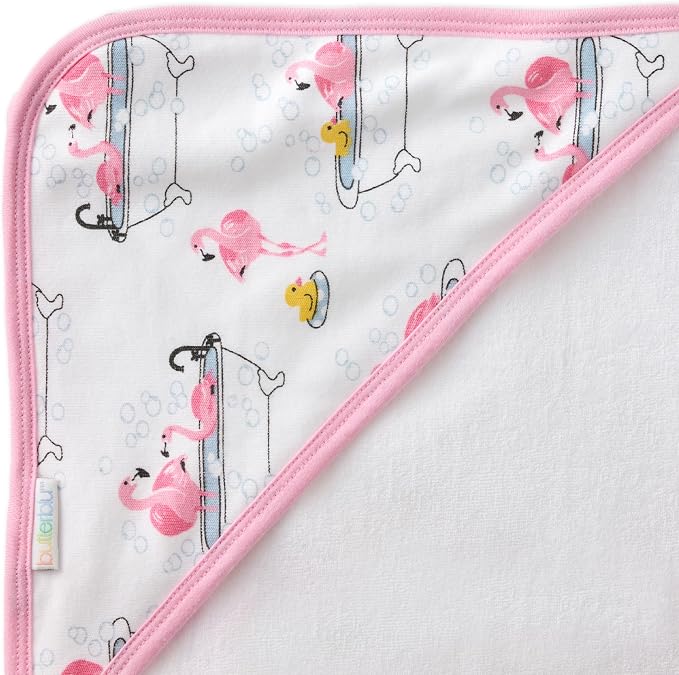 Butterblu Harper - 100% Organic Cotton Hooded Towels in Soft and Absorbent Baby Terry, 2-Pack, Fab Flamingo, One Size