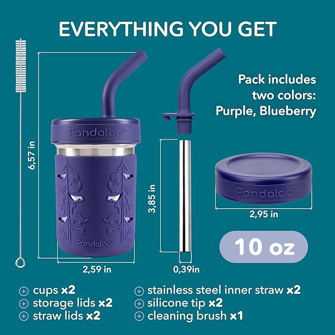 Pandaloo® Smoothie Cups for Kids - Stainless Steel Toddler Tumbler with Straw, Sippy Cup for Smoothies - BPA-Free, Toddler Snack Cups, 10 oz