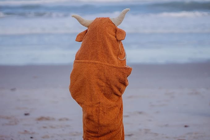 Hooded Baby Towel for Kids 2-8 | Large 100% Cotton Baby Towel for Girls or Boys | Unisex Cute Texas Longhorn Bath Towels for Babies and Toddlers