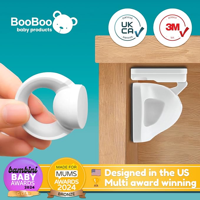 Booboo Baby Magnetic Child Safety Cupboard Locks for Children x20 Locks + x1 Key, Baby Proofing for Kitchen, Cabinets and Drawers, 30 Second Install No Drilling 3M Adhesive (20 Pack)