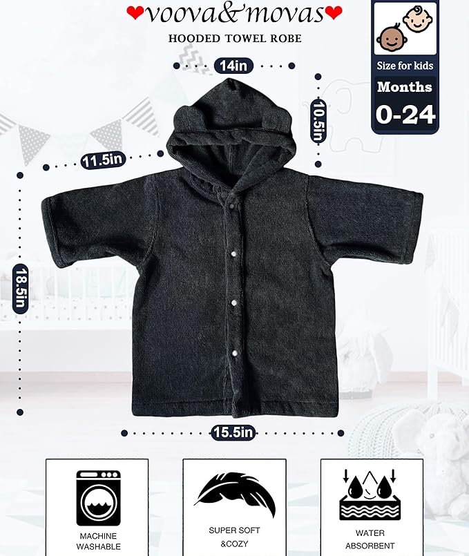 VOOVA & MOVAS Toddler Hooded Poncho Towel with Bear Ear, 0-24Months | 100% Cotton, Ultra-Soft & Absorbent | Gentle for Sensitive Skin, Bath, Pool & Beach Towel | Newborn, Navy
