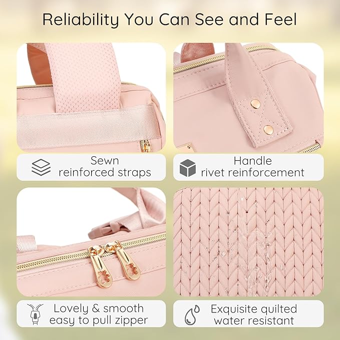 AIJIEKE Diaper Bag, Large Wide-Open Baby Diaper Backpack, Multi-functional Baby Travel Tote Bag, Diaper Bag with Changing Pad, Diaper Bags for Mom & Maternity (Pink)