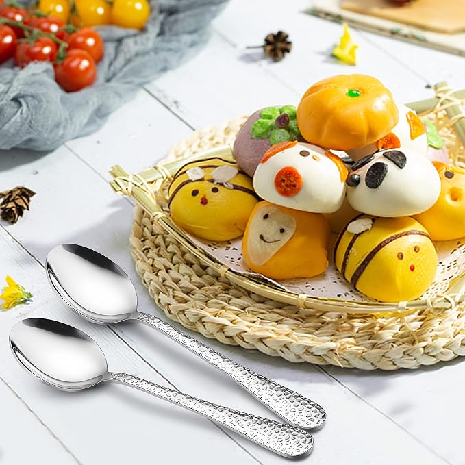 LIANYU 9PCS Kids Spoons Silverware Set, Stainless Steel Toddler Spoons for Soup, Dinner, Dessert, Children Silverware Flatware Set, Small Toddler Utensils Cutlery for Kids, Dishwasher Safe