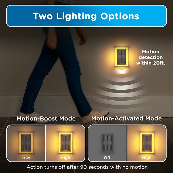 Enbrighten SleepLite LED Night Light Motion Sensor Nightlight Dusk to Dawn Amber Lights Ambient Lighting Room Decor for Bedroom Baby Nursery Bathroom Brushed Nickel 2 Pack