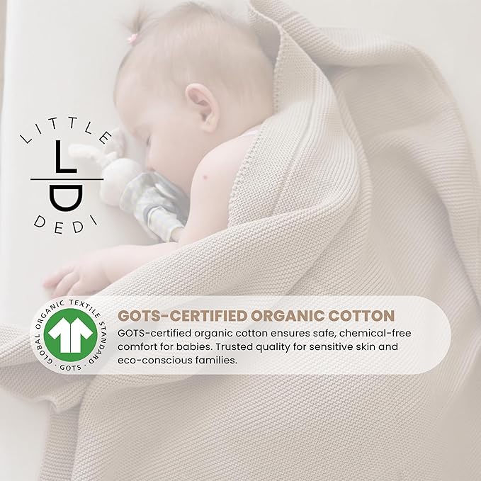 100% Organic Cotton Baby Knitted Blanket with Gift Box - Soft Toddler, Crib, Stroller Blanket - Neutral Swaddle and Receiving Blanket for Newborns, 30"x40", Stone