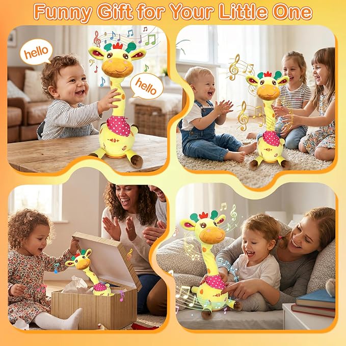 Hunfur Talking Dancing Giraffe Baby Toys for 3-18 Months, Singing Recording Repeats What You Say with Glowing Light, Funny Gift for Toddlers 1-3 Year Old, Boys Girls Tummy Time Toys