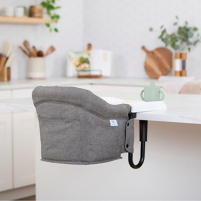Evolur Clamp-On Comfort Table Chair, Portable Clip-On High Chair for Babies & Toddlers (6??6 Months), Removable Washable Seat Cover, Dishwasher-Safe Tray, Foldable Design with Carry Bag ??Gray