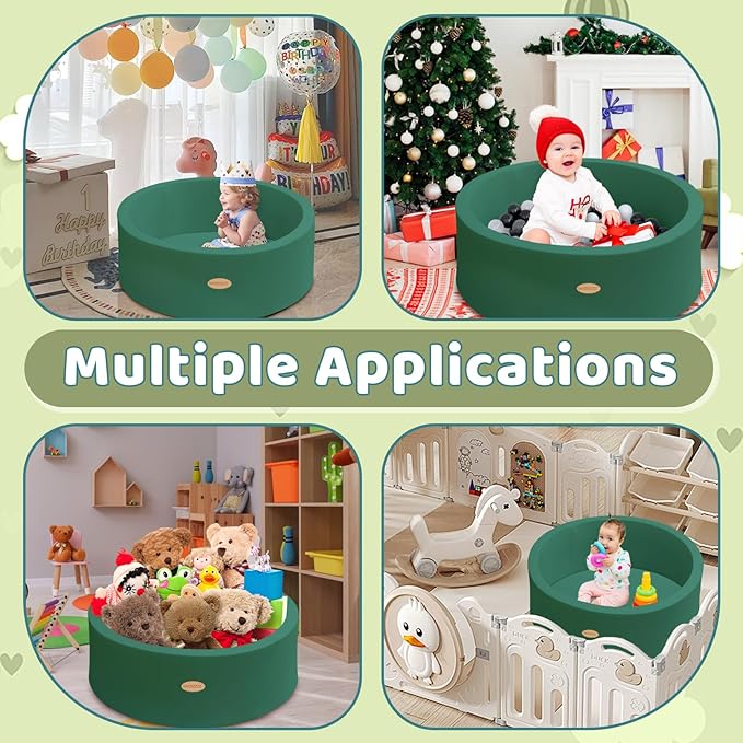 HARBOLLE Baby Ball Pit 35.4" Soft Round Memory Foam Ball Pits NOT Included Balls Indoor Outdoor Playpen for Babies Toddlers Kids Great Gift for Girls Boys, Dark Green