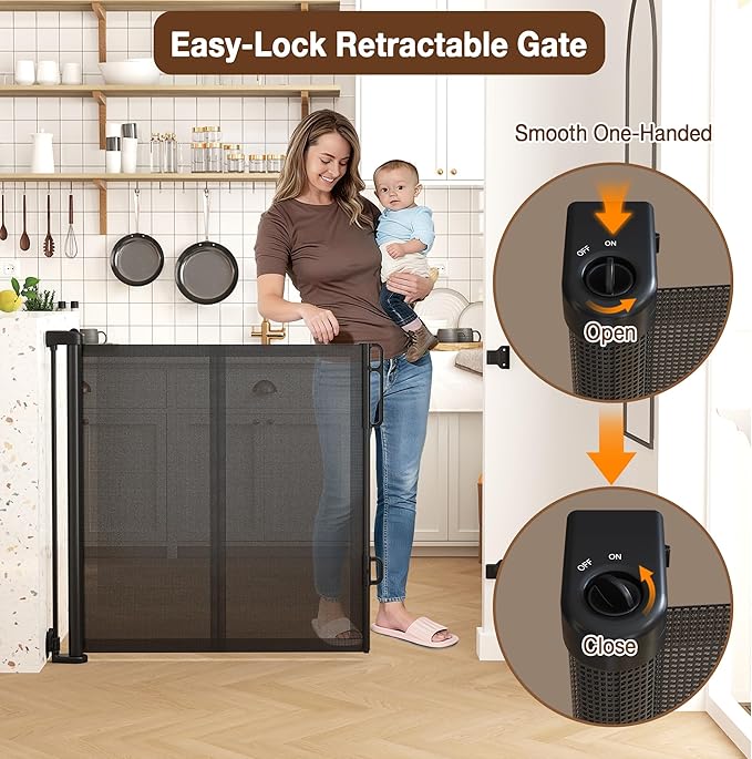 Upgraded 120 inch Retractable Baby Gates Extra Wide with Reinforced Strip Design, Mesh Saftey Gate for Pets, 42" Extra Tall Retractable Gates, 10 FT Retractable Dog Gate for Indoor/Outdoor
