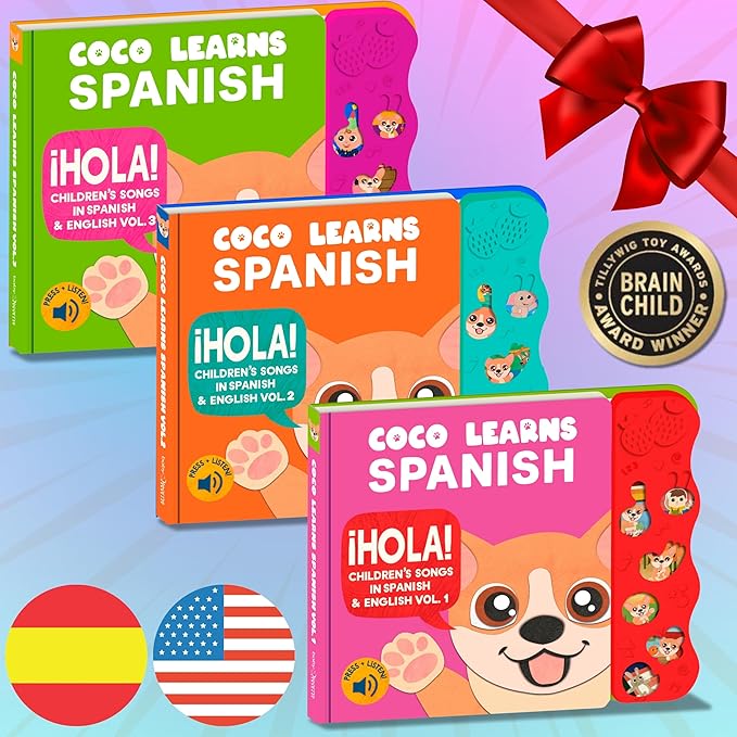 Coco Learns Spanish Vol. 1 - Book for Toddlers 1-3 ??Musical Books for Kids, Interactive Baby Sound Book, Educational Song Learning Toys, Bilingual Music Toy for Babies, Libros para ninos en Espanol