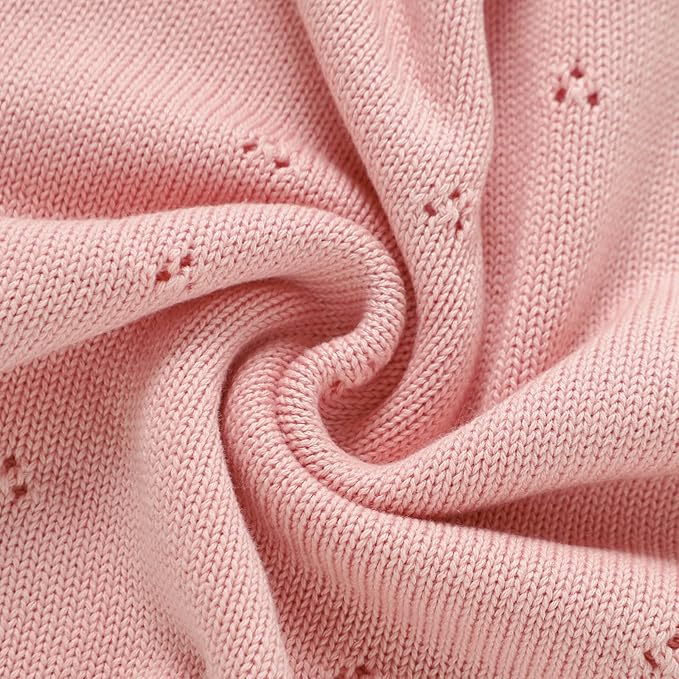 Hadetoto Cotton Lace Knit Baby Blankets, Super Soft Lightweight Crib Blanket for Infant Boys Girls, Nursery Bedding (Pink)