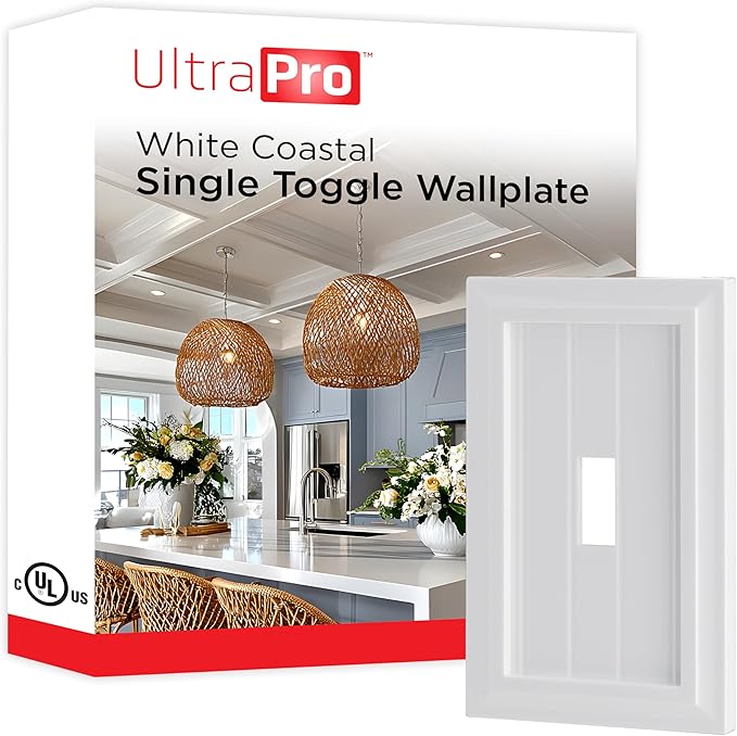 UltraPro Screwless Toggle Switch Wallplate, 1-Gang ??Modern Snap-On Cover, Child-Safe, Durable Polycarbonate, Easy DIY Installation, White Coastal, 85751