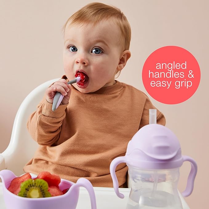 b.box Toddler Cutlery Set ??Patented FLORK Flower Fork & Easy-Grip Spoon with Travel Case. BPA-Free, Dishwasher Safe. Designed by Occupational Therapists. Ages 9M+ (Boysenberry)
