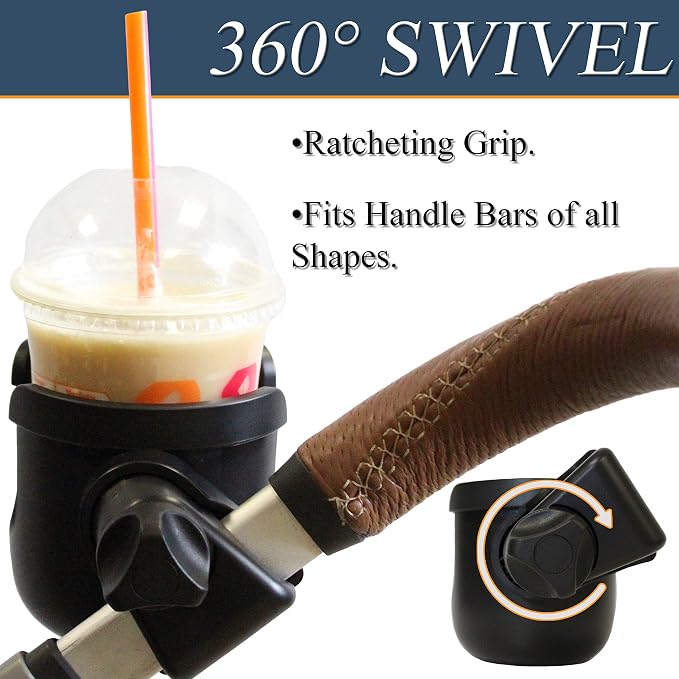 W4W Universal Stroller Cup Holder – Mega Strength Adjustable Clamp fits on Any Bike, Walker, Wheel Chair, Car – Large Adjustable Drink Holder fits Any Size Cup, Water Bottle, Can etc. (Pack of 2)