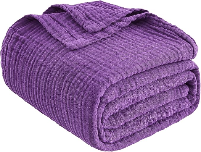 EMME Cotton Muslin Large Throw Blanket Couch 4-Layer Breathable Gauze Blanket Soft Lightweight Bed Blankets Adults (Purple, 50"x71")
