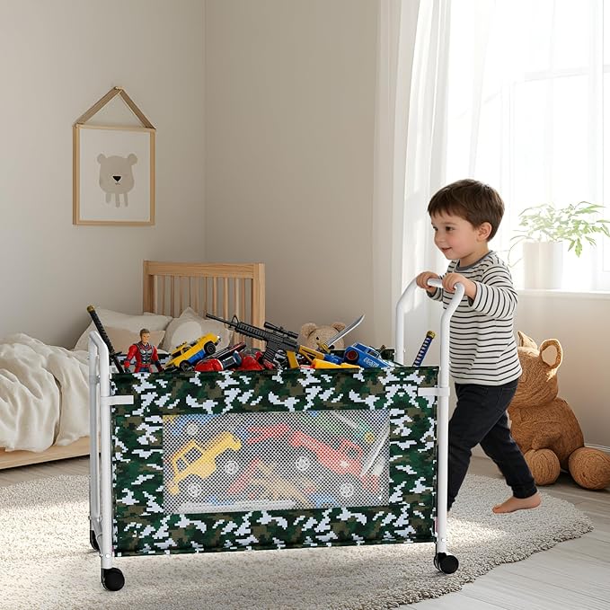 KEEGH Extra Large Toy Box for Kids with 360° Rotating Wheels, Heavy Duty Toy Chest for Boys and Girls, Toy Storage Organizer for Kids, Toy Bins for Living Room, Nursery, Bedroom (Camouflage)