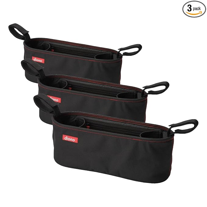 Diono Buggy Buddy Universal Stroller Organizer with Cup Holders, Secure Attachment, Zippered Pockets, Safe & Secure, Black (Pack of 3)