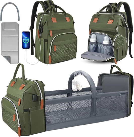 Diaper Bag Backpack for New Parents, Large Capacity Baby Travel Bag with Bottle Holders, Multiple Compartments (Green)
