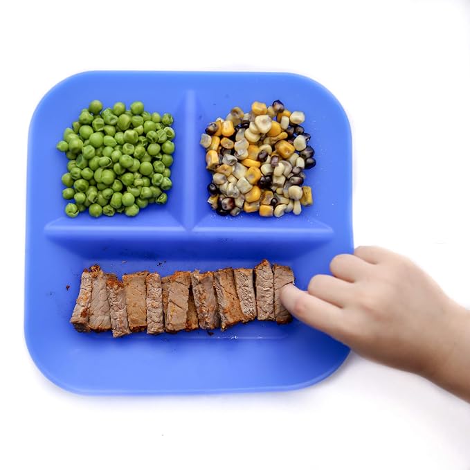 | 100% Silicone Plates for Babies & Kids | Made in The USA | BPA, BPS, Lead, Cadmium, PVC, & Phthalate Free | Children's Divided Placemat Set | Blue, 2 Pack