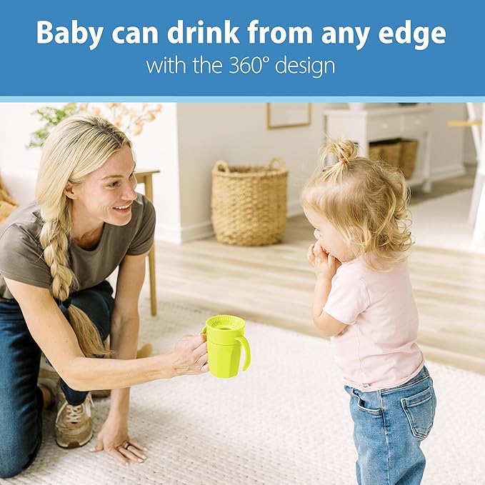 Dr. Brown's Milestones Cheers 360 Cup Spoutless Transition Cup with Handles for Easy Grip and Leak-Free Learning, 7 oz/200 mL, 6m+ (Pack of 2)
