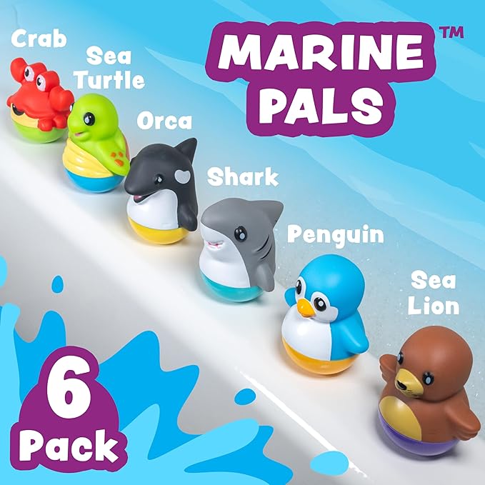 Tub Works® Tub Bobbers??Bob, Wobble & Float Upright Toddler Bath Toys, 6 Pack | Unique Wobbling Action | Sealed, No Hole Baby Bath Toys | Engaging Bathtub Toys for Kids | Water Table & Baby Pool Play