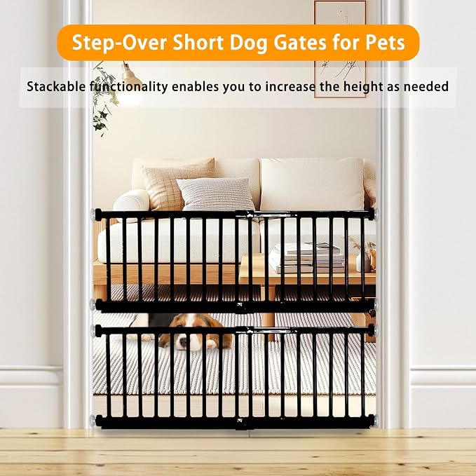 Dog Gate, SHYUJAJIE Adjustable Extra Wide Short Dog Gate,Small Pet Gate with 4 Extension Kits, Pressure Mounted for Doorways & Stairs (Black, 18-48" W*14" H)