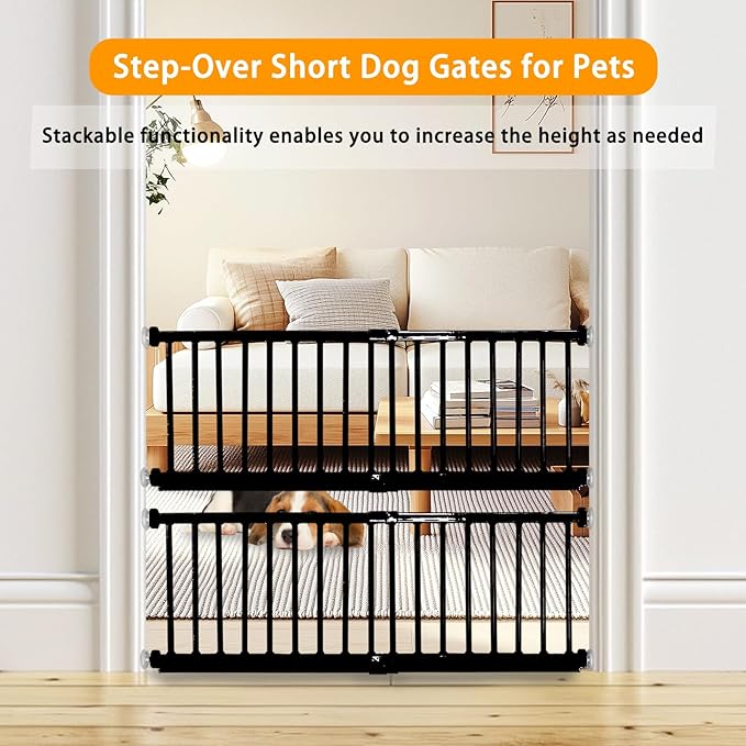 Dog Gate, SHYUJAJIE Adjustable Extra Wide Short Dog Gate,Small Pet Gate with 4 Extension Kits, Pressure Mounted for Doorways & Stairs (Black, 18-48" W*10" H)