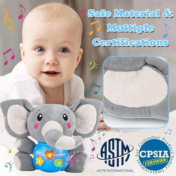 Plush Musical Baby Toys，Cute Elephant Toys for 3-6-12 Months Boys & Girls, Cute Stuffed Animal Infants Baby Toyï¼?Elephant Baby Stuff，Toys for Infants 0-6 Months