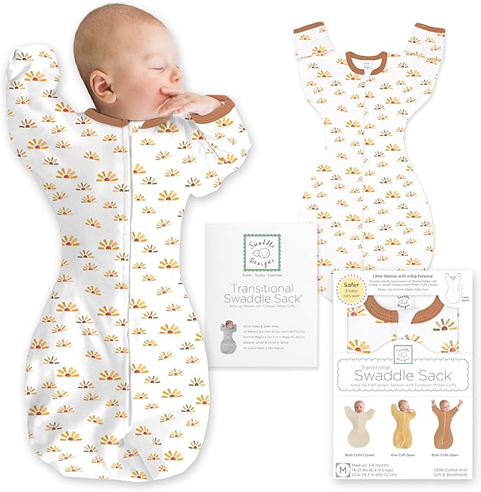SwaddleDesigns Transitional Swaddle Sack, Arms Up Half-Length Sleeve Mitten Cuff, Most Gradual Transition Swaddle for Newborn