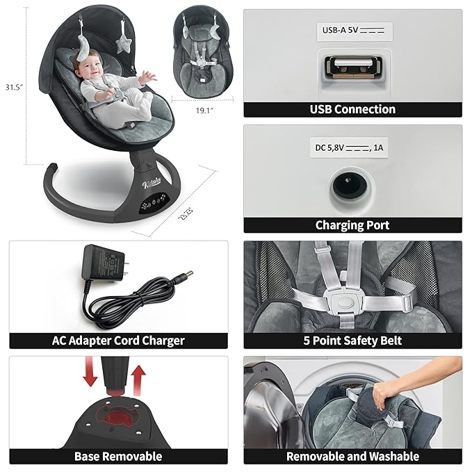 Baby Swings for Infants | Electric Bouncer for Babies,Portable Baby Swing for Newborns,5 Speeds,3 Seat Positions