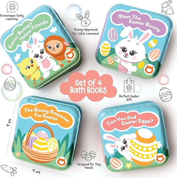 Bath Book Set for Babies & Toddlers ??4 Colorful, Soft, and Waterproof Bath Books with Bunny & Animal Friends ??Fun Bath Toys & Basket Stuffers ??Perfect for Easter & Baby Showers