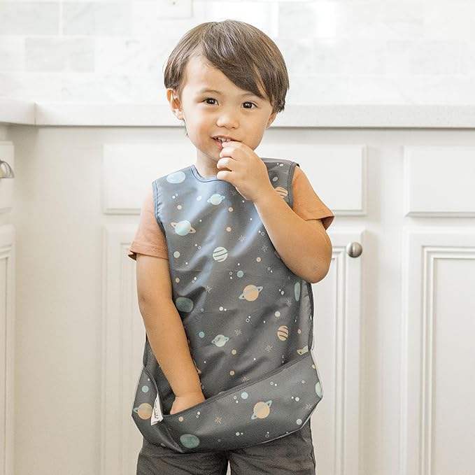 Tiny Twinkle Mess Proof Baby Bib for Boys | Waterproof Toddler Bib for Eating | Baby Apron for Feeding, Machine Washable | Perfect Shower Gift (Space, 6??4M)