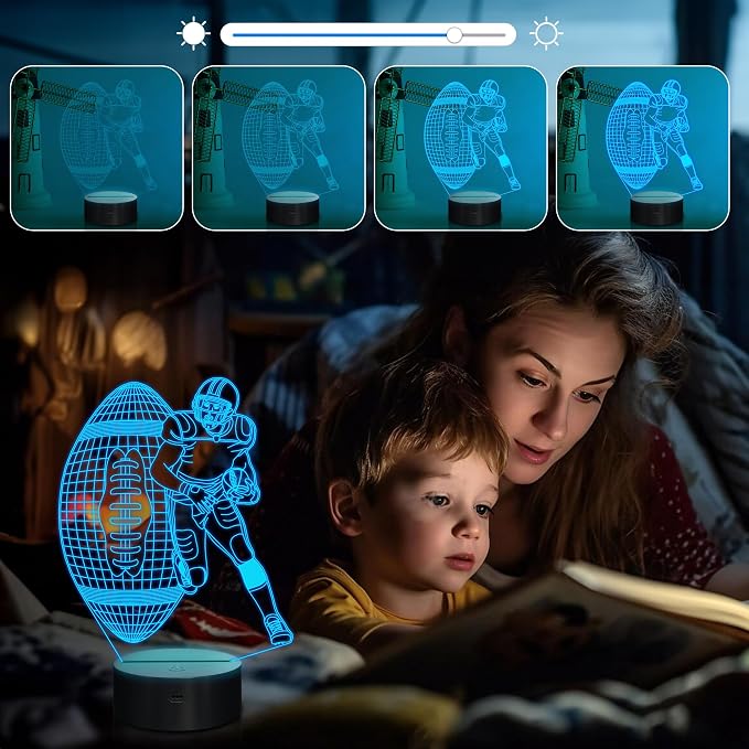 Attivolife Football Player 3D Nightlight, Rugby Illusion LED Lamp with Remote & Touch Control, 16 Colors Changing Dimmable, Great Bedside Decor Birthday Gift for Outsports Lover Children Kids Boys