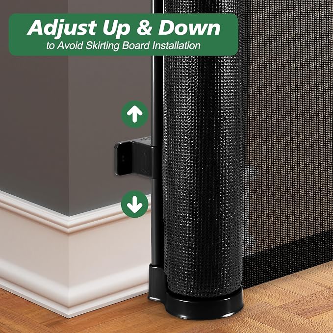 24" Tall X 80" Wide Retractable Baby Gates, Short Dog Gates to Step Over, Reinforced Mesh Pet Gate with Support Rods, Small Puppy Gates for The House, Black