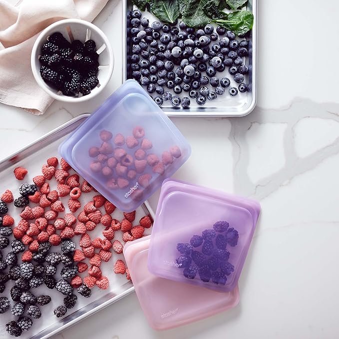 Stasher Silicone Reusable Storage Bag, Sandwich Bag, Reusable Freezer Bags, Microwave, Dishwasher, Oven Safe, Sous Vide, Lunch Container, Eco Friendly, Leak-free Food Storage Bags, 28 oz, Purple