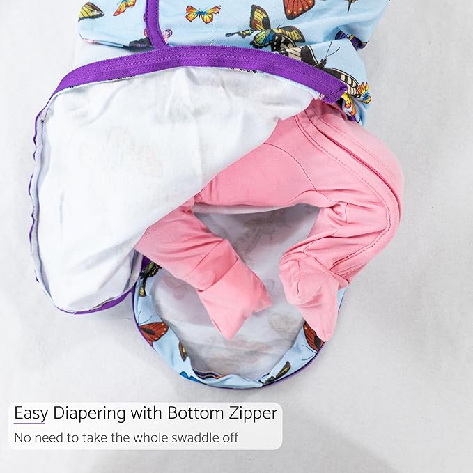 LollyBanks Baby Swaddles, 100% Cotton Baby Girls Sleep Swaddle, 3-6 Months Swaddle Sack for Girls with Easy Change Zipper, Newborn Sleep Swaddles Nursery Swaddling Blankets (Butterfly Print)