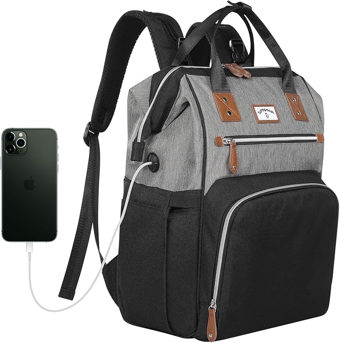 Diaper Bag Backpack:Baby Bag Large Tote Diaper bag for Boys and Girls, Men's Diaper Backpack, Women's Shoulder Mommy Bag, 2 Kids Nappy bag for mom and dad Black Grey