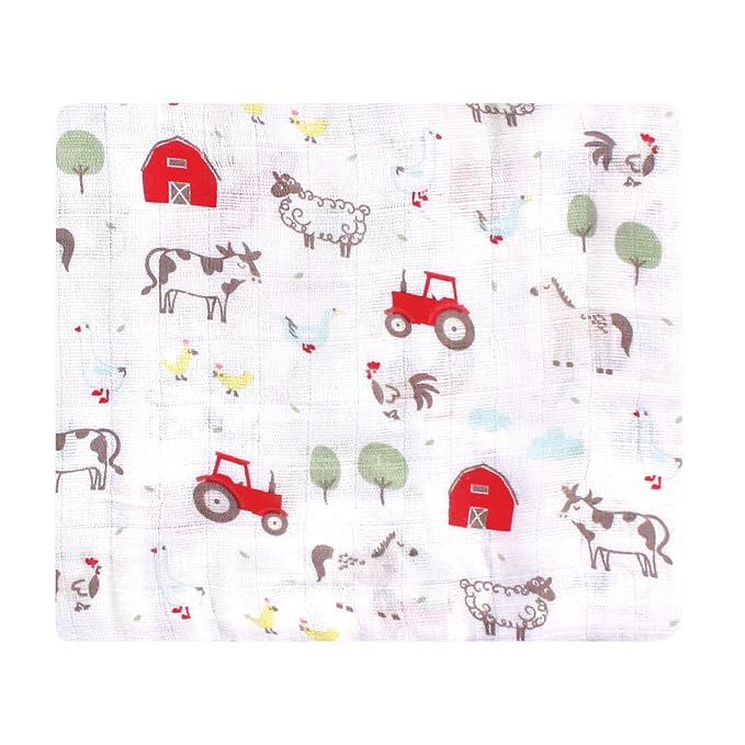 Hudson Baby Unisex Baby Cotton Muslin Swaddle Blankets, Boy Farm Animals, 3-Pack