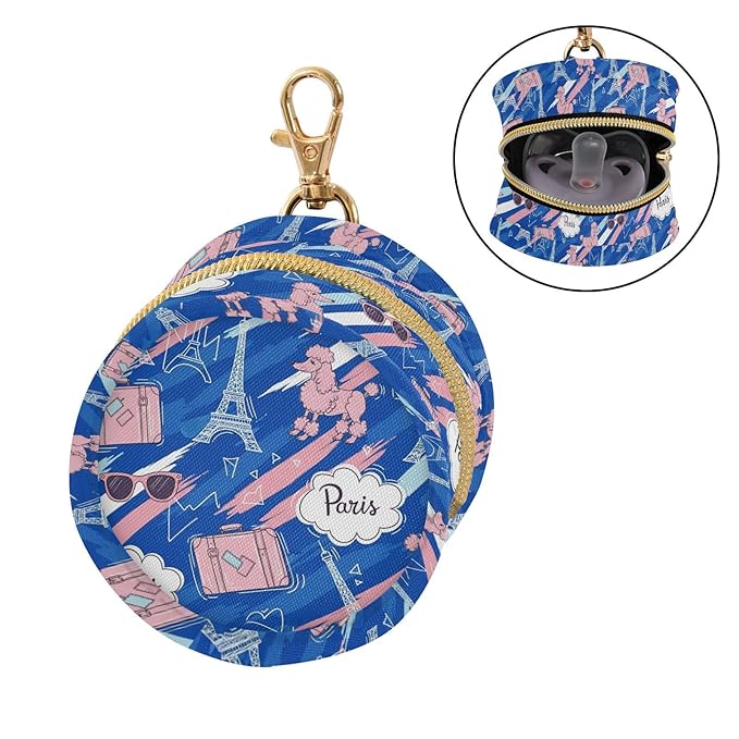 Paris Poodle Blue Print Pacifier Holder Case for Diaper Bag Portable Travel Pacifier Storage Case with Clip Pacifier Storage Container for Outdoor Purse Baby Girls Boys
