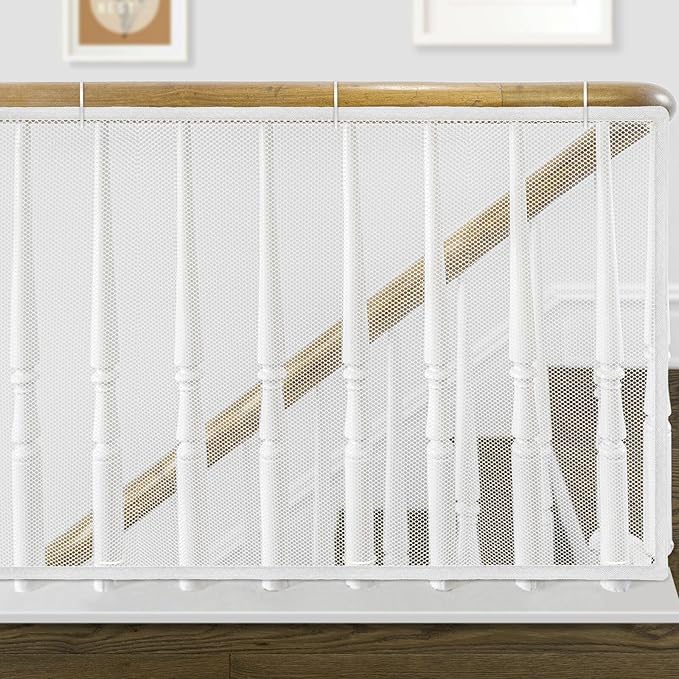 Banister Guard for Baby, 10ft x 2.6ft Safety Stair Railing Net Balcony Netting for Kids Pets Toys, Child Safety Stair Railing Cover Baby Proof, White