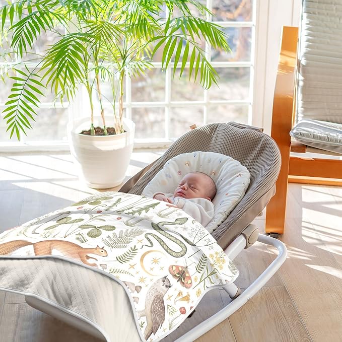 Ollabaky Squirrel Owl Mushrooms Baby Blanket for Boys Girls Cotton Throw Blanket Swaddle Blanket for Crib Stroller Nursery Receiving Blanket Infant Toddler Unisex 30"x40"