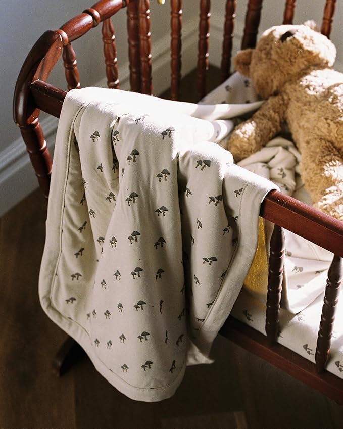 Oilo Mushroom Baby Blanket, Mushroom Print Baby Blanket with Ultra, Soft Plush Backing & Organic Cotton Jersey Print, Double, Layered 30x40 Blanket for Newborns & Toddlers