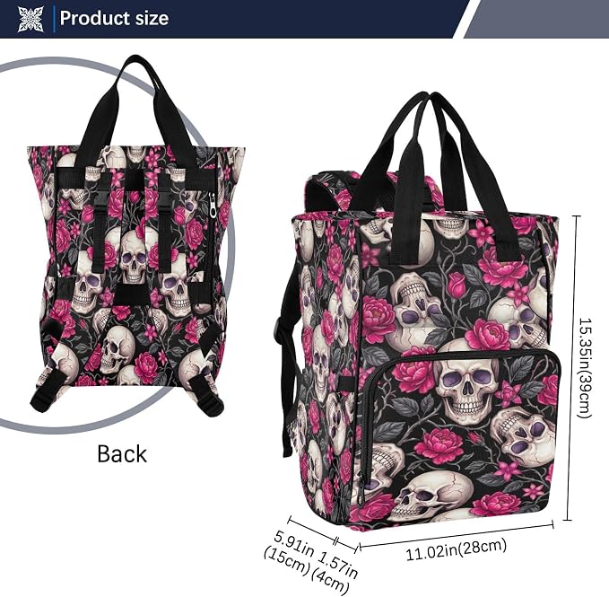 Purple Skull Rose Diaper Bag – Insulated, Travel for Mom