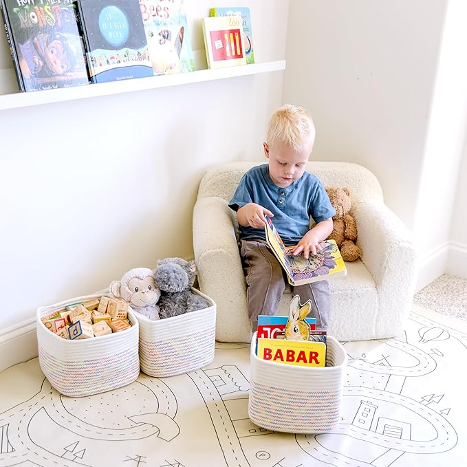 NaturalCozy Storage Cubes 9?�x9?�x7?�Cotton Rope Woven Baskets for Organizing 3-Pack | 9 Inch Cube Storage Bin | Small Basket for Shelf Nursery, Pantry, Decorative Plant, Bathroom Closet, Toy Gift