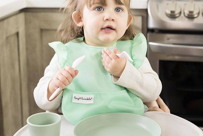 Tiny Twinkle Mess-Proof Baby Bibs for Eating | Waterproof, Wipeable Toddler Bibs with Catch-All Pocket | Feeding Bibs for Girls & Boys(3 Pack, Floral Pop)