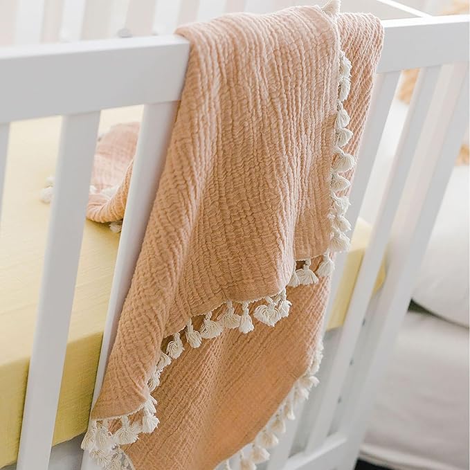 Crane Baby 6-Layer Quilt Muslin Swaddle Blanket, Soft Cotton Lightweight Nursery and Stroller Blanket for Baby Boys & Girls, Copper, 30 X 40