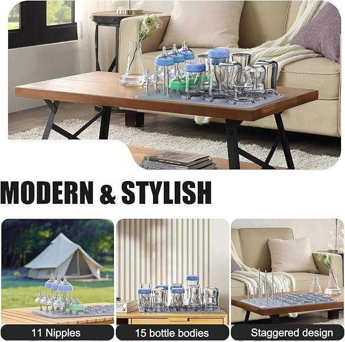 Baby Bottle Drying Rack, Electric Bottles Rack Dryer with Heating & Timer, Fast Dry Silicone Bottle Storage Organizer, Space Saving Kitchen Bottle Rack Dryer for Bottles and Pacifiers