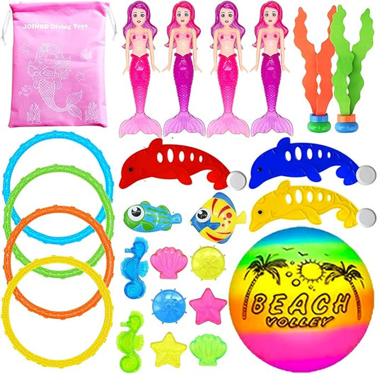 24 Pcs Diving Pool Toys for Kids Ages 3-12 Set with Storage Bag,Pool Games Summer Swim Water Sinking Toys